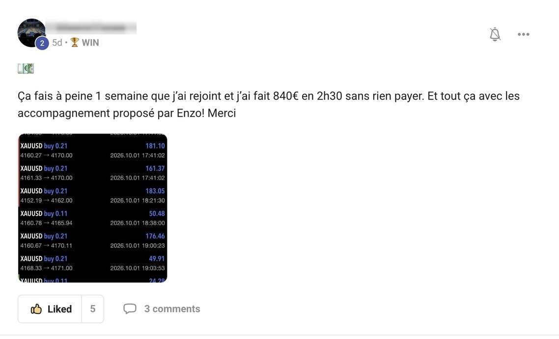 Capture 1 : message d'un membre dans le groupe privé